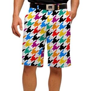 LOUDMOUTH Golf Mens Razzle Dazzle Chino Shorts Size 32 Houndstooth Print